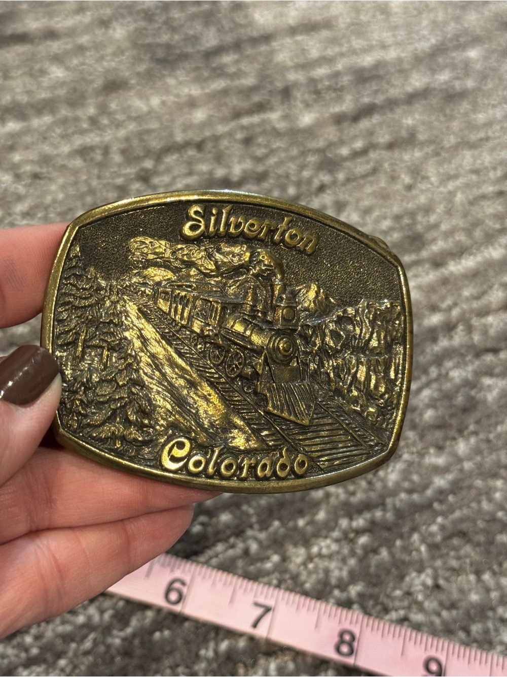 Vintage Silverton Colorado Train Belt Buckle Collectible Carved by Paula Freed